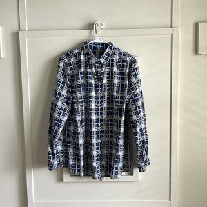 Women’s J. McLaughlin Cotton Button Down Blouse Geometric Pattern Size XL